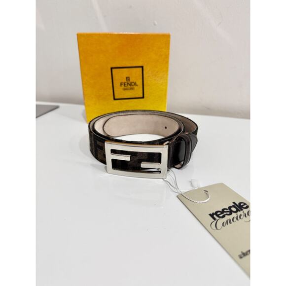 Fendi Tobacco Zucca Canvas FF Buckle Belt Women's Medium - Picture 1 of 3